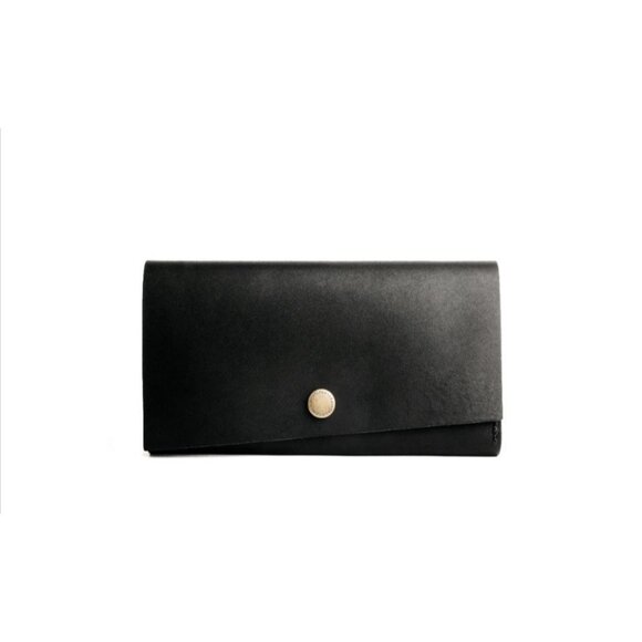 Portland Leather Smooth Black Rancher Wallet Brass Snap Closure Clutch Card Slot - Picture 2 of 6